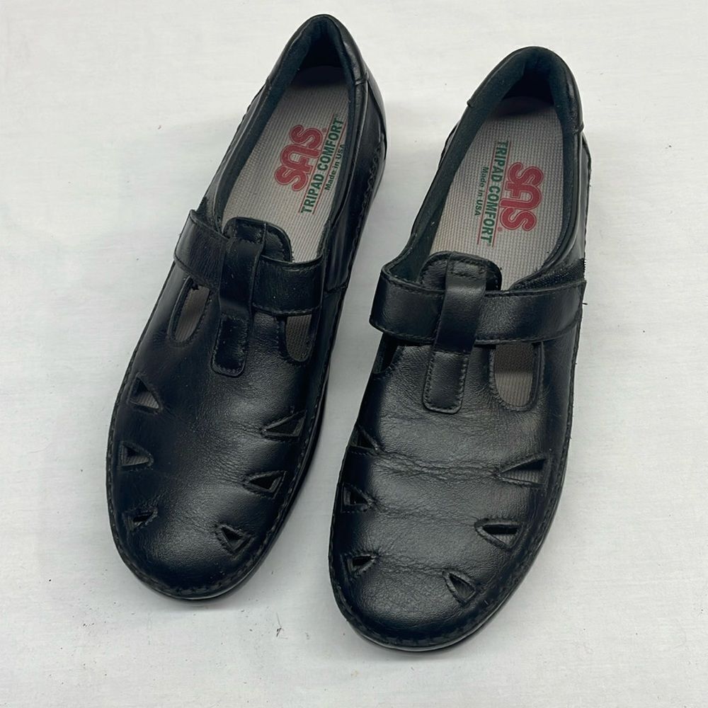 SAS Mary Janes EZ Strap Black Leather Walking Shoes